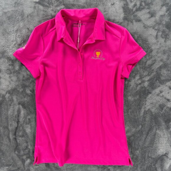 Nike Golf Womens Dri-Fit Polo Small Pink Presidents Cup Liberty Logo NEW - Picture 1 of 12